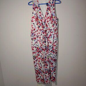 Adrianna Papell Sleeveless V-Neck Twisted Front Maxi Dress Floral White Size 8